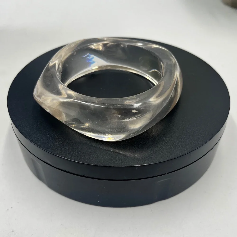 Vintage Clear Lucite Geometric‎ Wavy Chunky Bangle Bracelet
